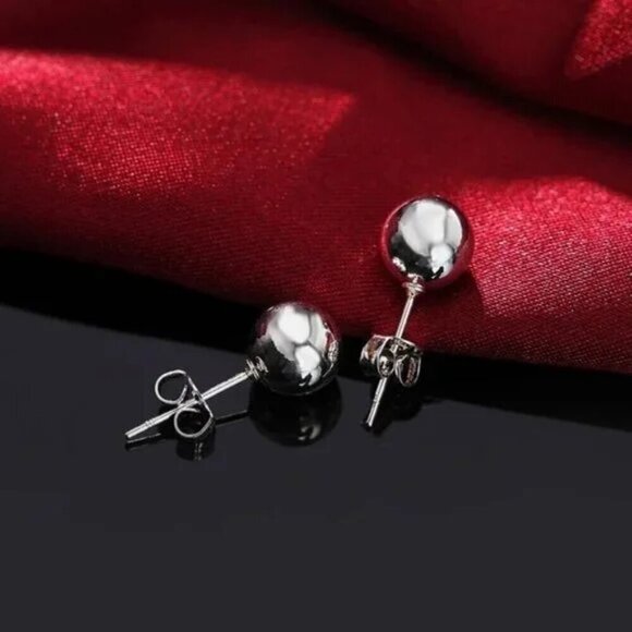 Silver Ball Stud Earrings l925 Sterling 6MM Round Smooth Solid Fashion Jewelry - Picture 4 of 5